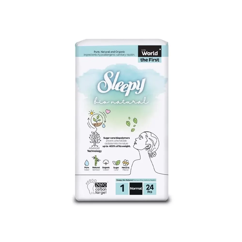 SLEEPY BIO NATURAL SERVIETTES HYGIENIQUES TAILLE 1 NORMAL BOITE 24 PIECES