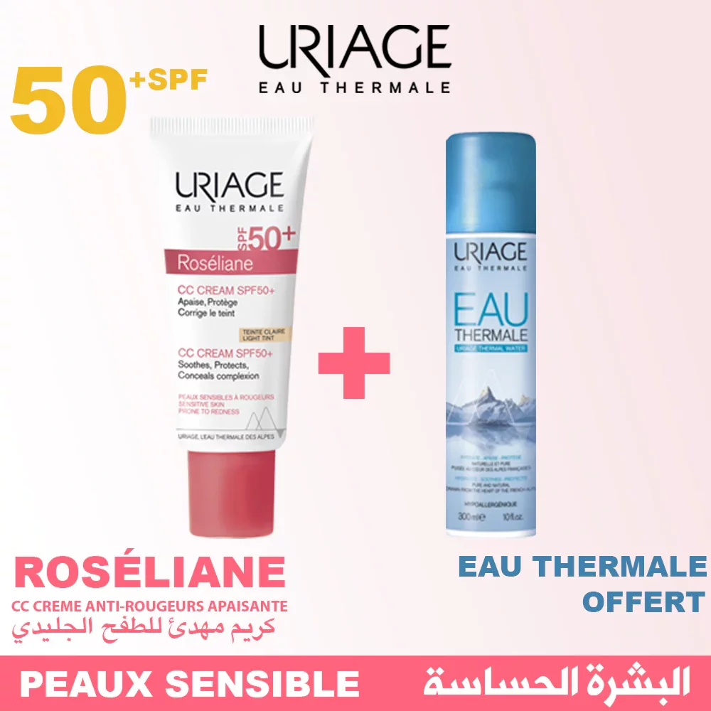 URIAGE COFFRET ROSELIANE CC SPF50+ TEINTE CLAIRE 40ML + EAU THERMALE 50ML OFFERT