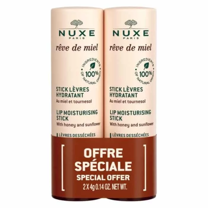 NUXE REVE DE MIEL STICK A LEVRES HYDRATANT 4G BOITE DE 2