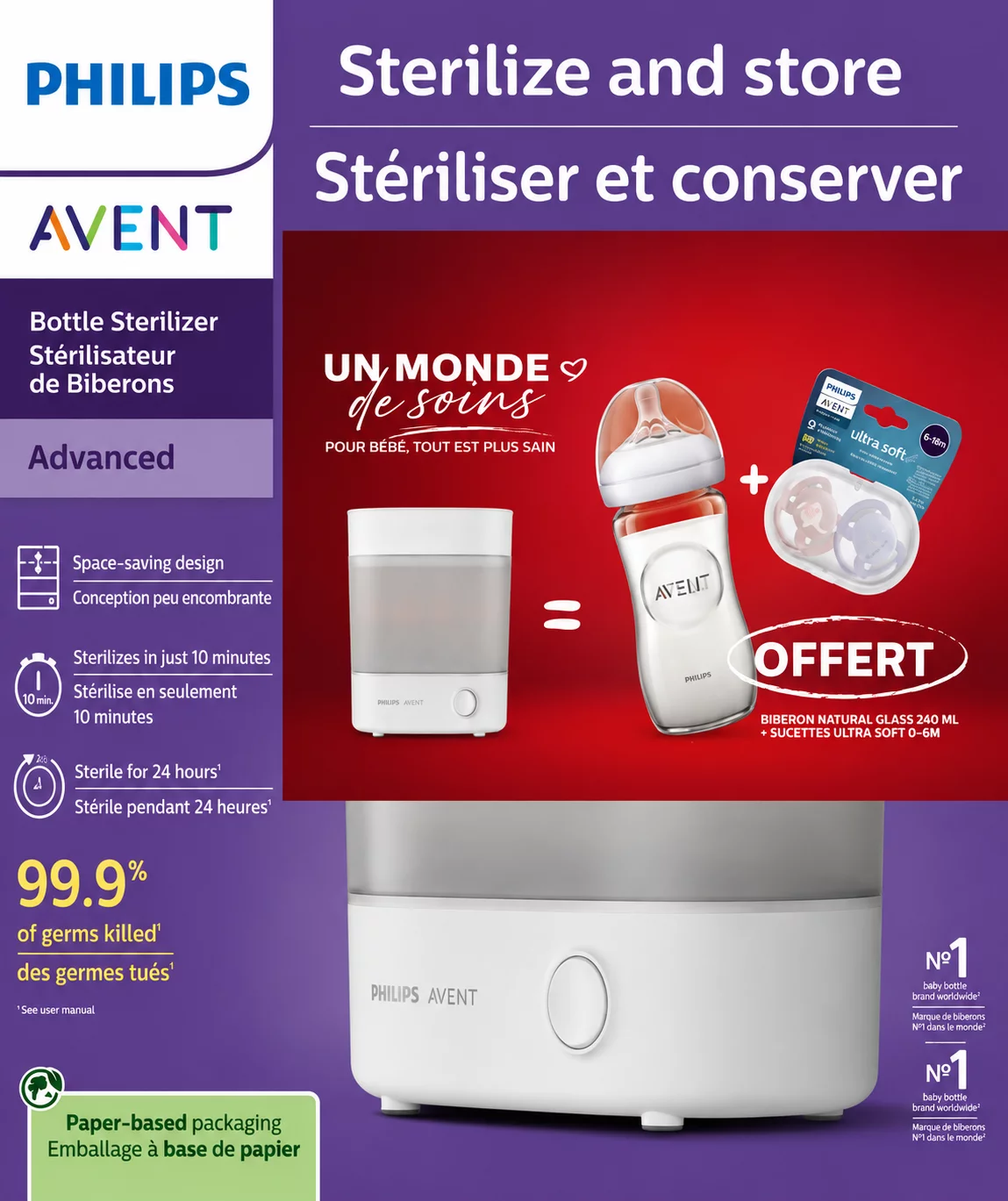 AVENT STERILISATEUR ELECTRIQUE A VAPEUR 3 EN 1 REFERENCE SCF284/03