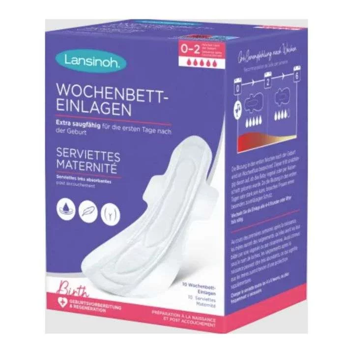 LANSINOH SERVIETTES MATERNITE EXTRA-ABSORBANTES TAILLE L 0-2 SEMAINES BOITE DE 10