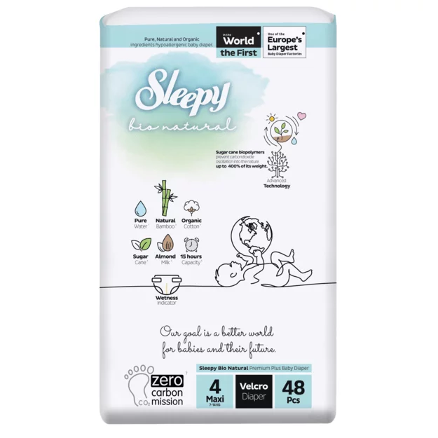 SLEEPY BIO NATURAL DIAPER DOUBLE JUMBO MAXI 7-14KG TAILLE 4 BOITE DE 48