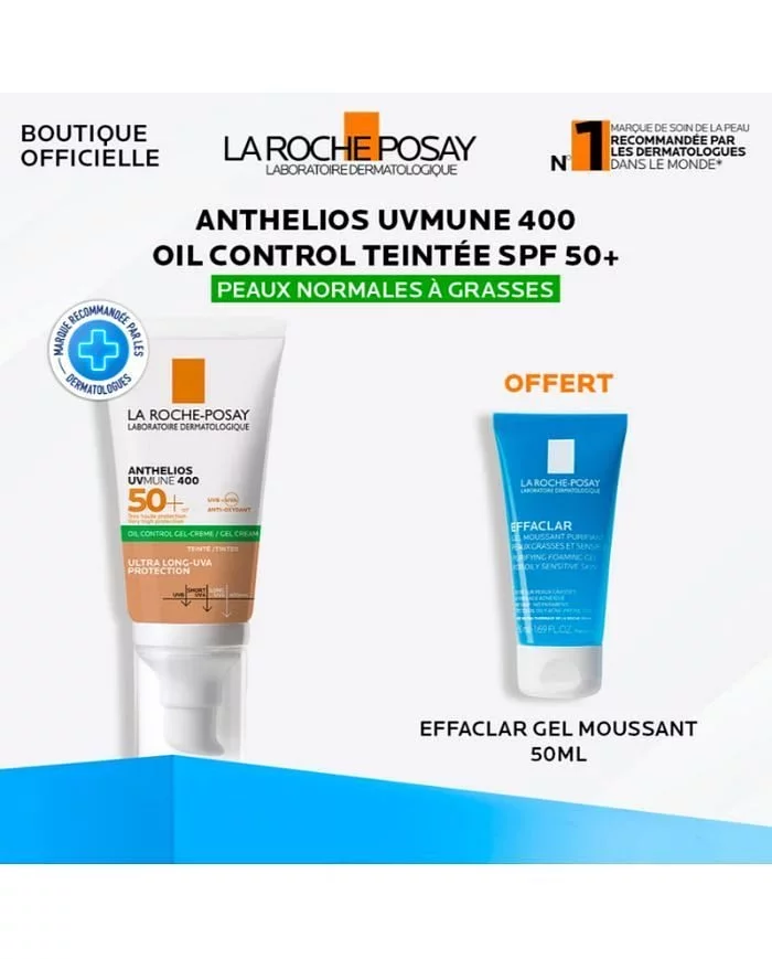 LA ROCHE POSAY PACK ANTHELIOS UVMUNE 400 GEL CREME OIL CONTROL TEINTE 50ML + EFFACLAR GEL MOUSSANT PURIFIANT 50ML