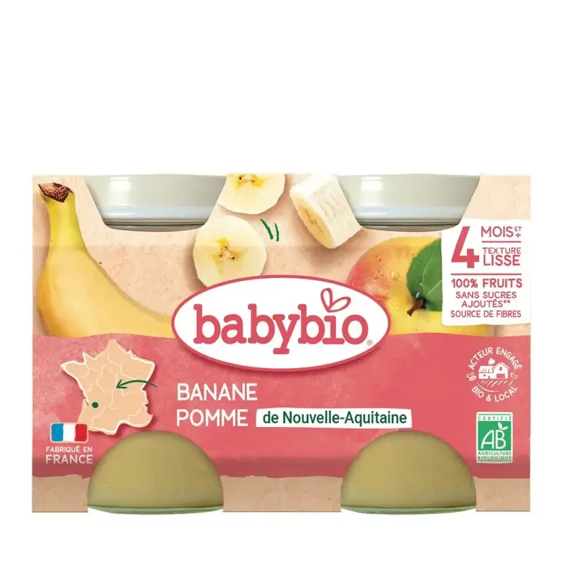 BABYBIO PETIT POT POMME BANANE BOITE DE 2*130G