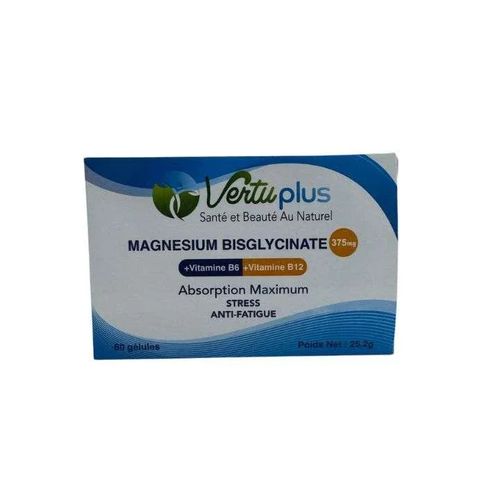 VERTUPLUS MAGNESIUM BISGLYCINATE 375MG + VITAMINE B6 + VITAMINE B12 BOITE DE 60 GELULES