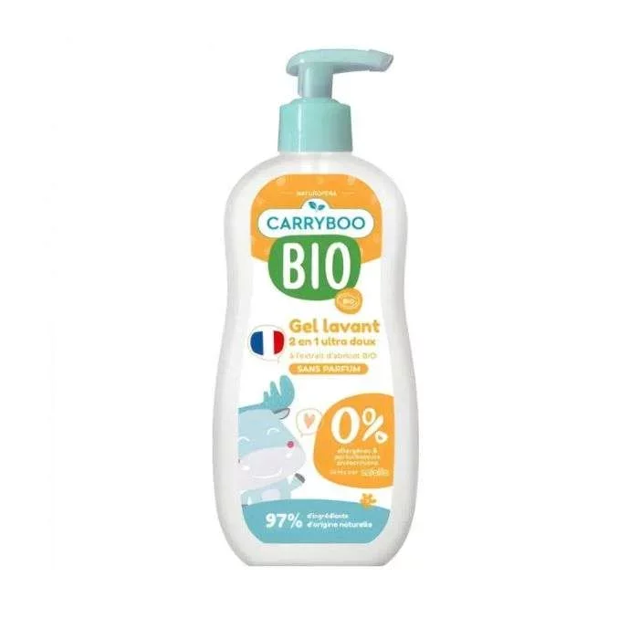 CARRYBOO GEL LAVANT 2EN1 ULTRA DOUX A L'EXTRAIT D'ABRICOT BIO SANS PARFUM CHEUVEUX ET CORPS 500ML