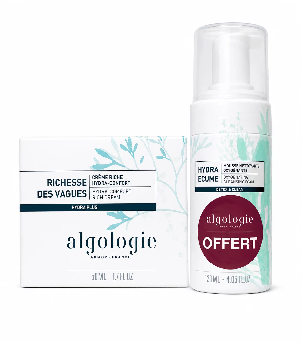 ALGOLOGIE PACK RICHESSE DES VAGUE CREME RICHE HYDRA CONFORT 50ML + HYDRA ECUME MOUSSE NETOYANTE 120ML OFFERT