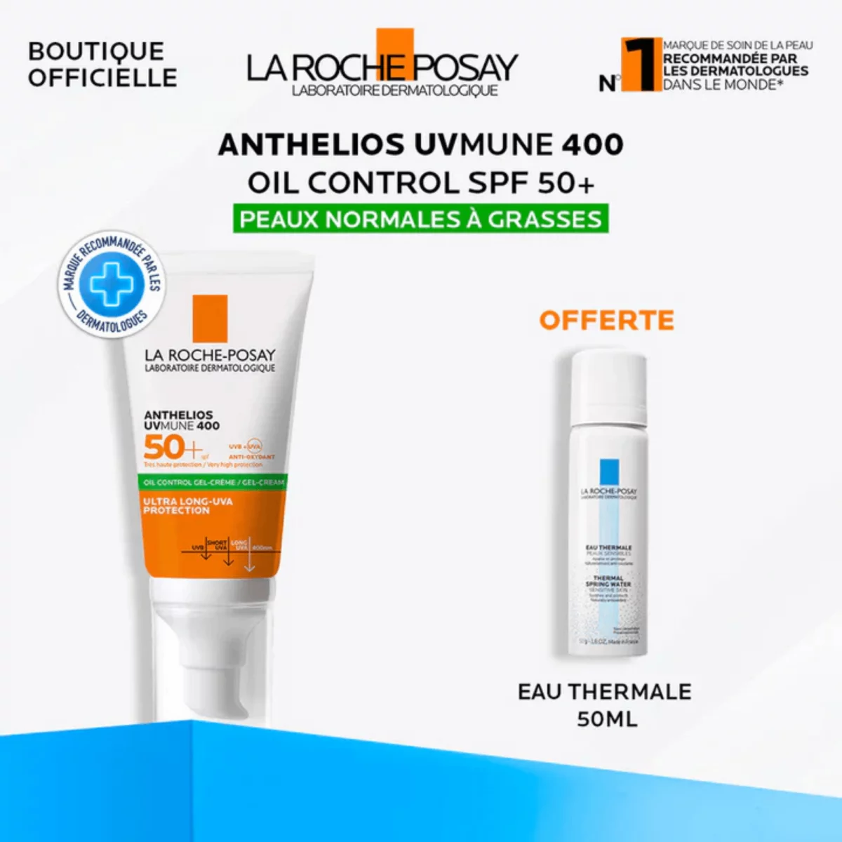 LA ROCHE POSAY ANTHELIOS UVMUNE 400 GEL-CREME OIL CONTROL INVISIBLE SPF50+ 50ML + EAU THERMALE