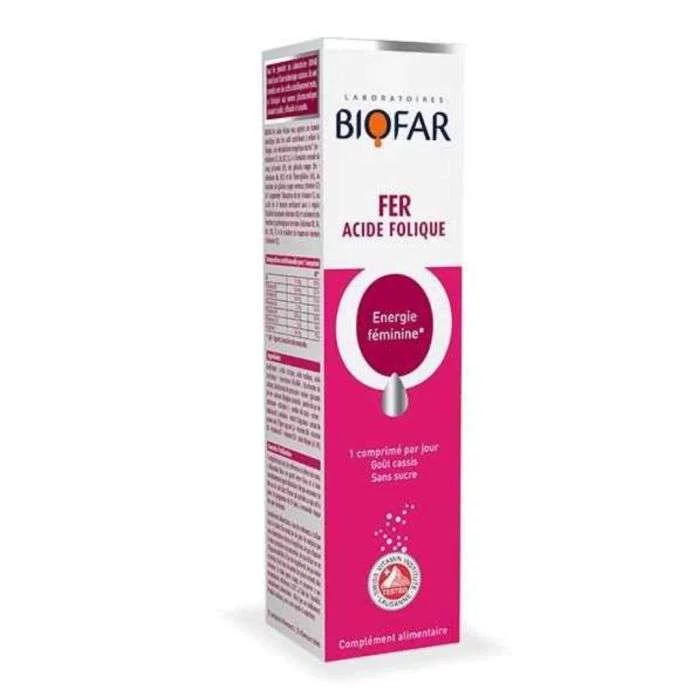 BIOFAR FER ACIDE FOLIQUE ENERGIE FEMININE BOITE DE 20 COMPRIMES EFFERVESCENTS