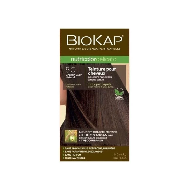 BIOKAP NUTRICOLOR DELICATO NUMERO 5.0 CHATAIN CLAIR 140ML