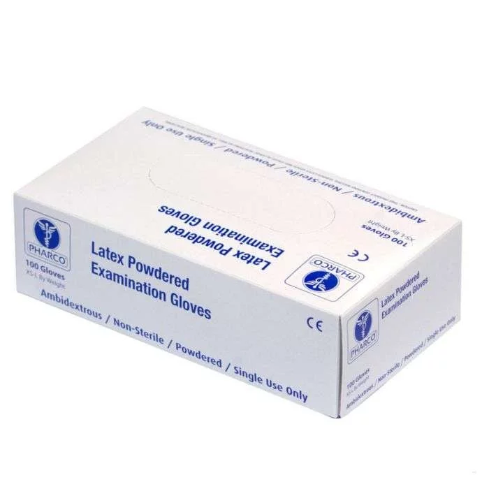 PHARCO LATEX EXAMINATION GLOVES GANTS TAILLE M BOITE DE 100