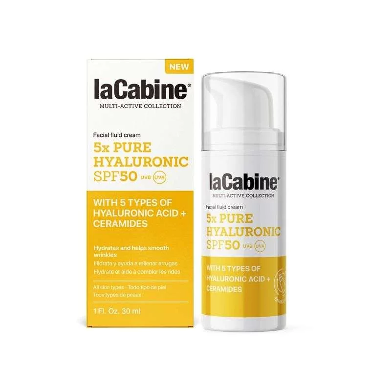 LACABINE FACIAL FLUID CREAM 5X PURE HYALURONIC LIGHT TEXTURE SPF50 5 TYPES HYALURONIC + CERAMIDES + VITAMINE B5 30ML