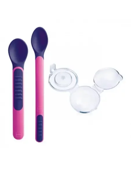 MAM CUILLERE SENSIBLE A LA CHALEUR + COVER ROSE +6MOIS REFERENCE SH20020