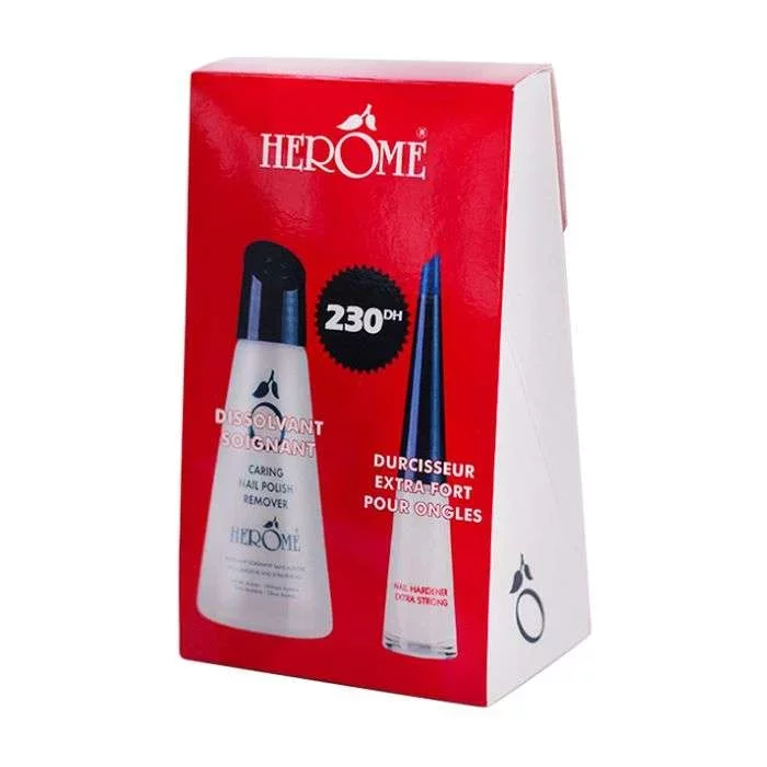 HEROME PACK DISSOLVANT SOIGNANT 120ML + DURCISSEUR EXTRA FORT POUR ONGLES 10ML