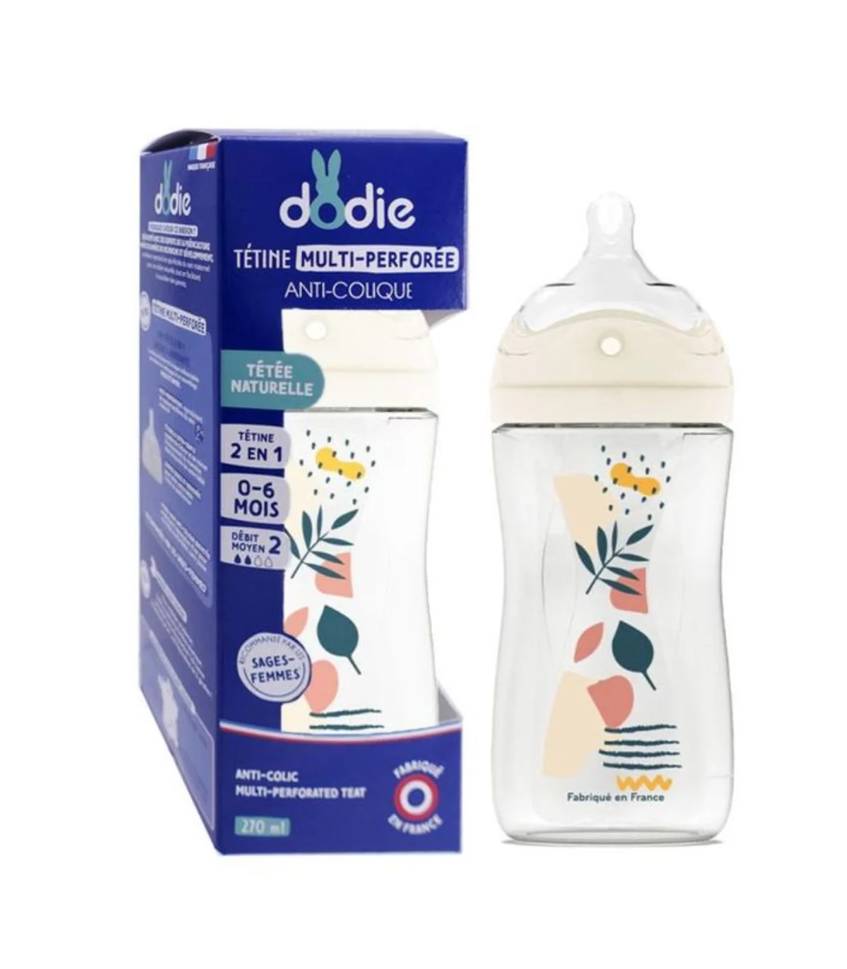 DODIE BIBERON MULTI PERFOREE ANTI-COLIQUE BLEU 270ML D2 REFERENCE 0415