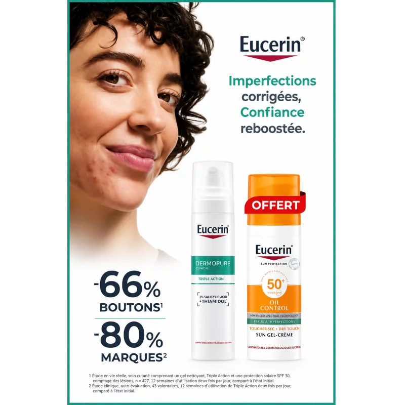 EUCERIN PACK DERMOPURE SERUM TRIPLE ACTION 40ML + ECRAN OIL CONTROL SPF50+ 50ML OFFERT
