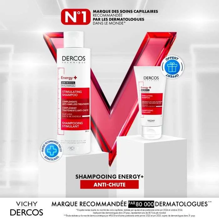 VICHY PACK DERCOS ENERGISANT+ SHAMPOOING COMPLEMENT ANTI-CHUTE 200ML + SHAMPOOING FORMAT VOYAGE OFFERT 50ML