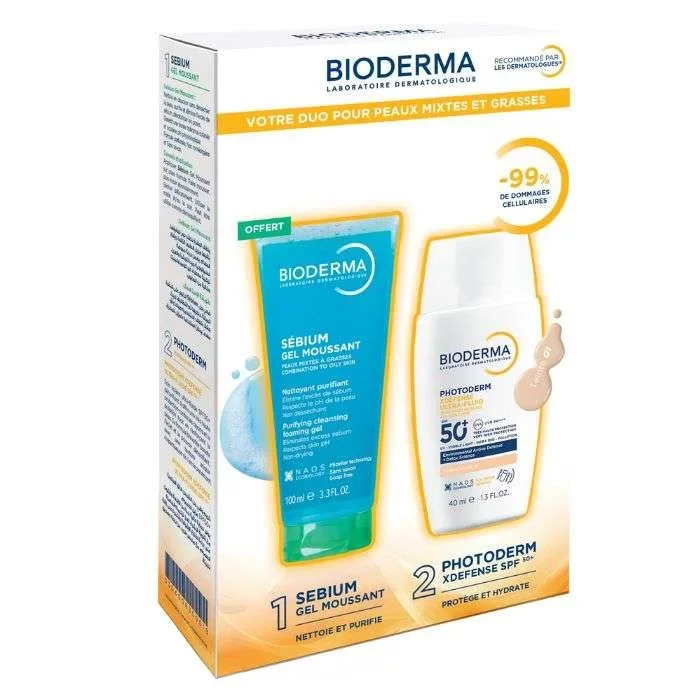 BIODERMA COFFRET PHOTODERM XDEFENSE T01 40ML + SEBIUM GEL MOUSSANT 100ML