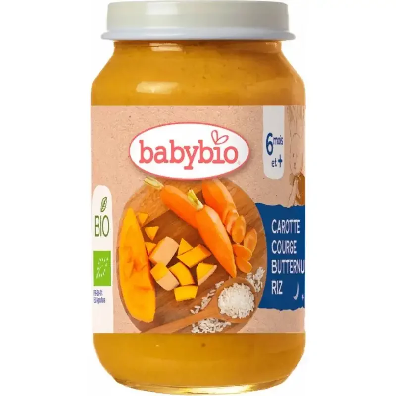 BABYBIO POT LEGUMES BONNE NUIT CAROTE DES LANDES GOURGE BUTTERNUT RIZ DE CAMARGUE +6MOIS BOITE DE 1*200G