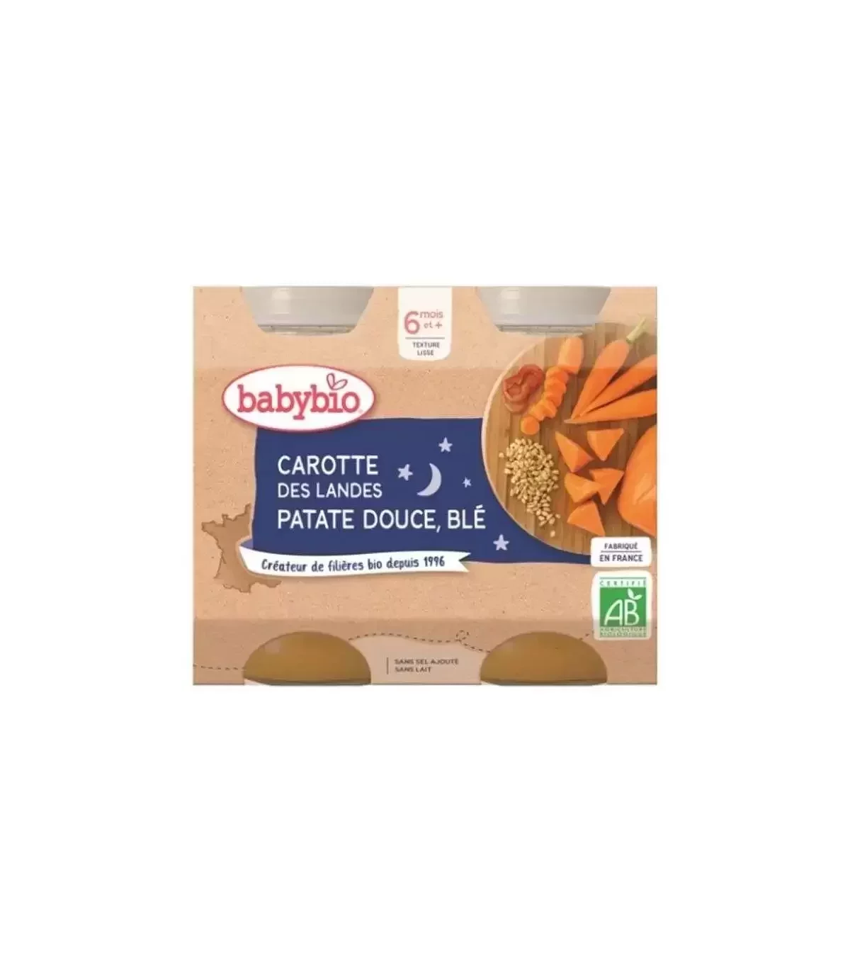 BABYBIO PETIT POT CAROTTE DES LANDES PATATE DOUCE BLE 2*200G