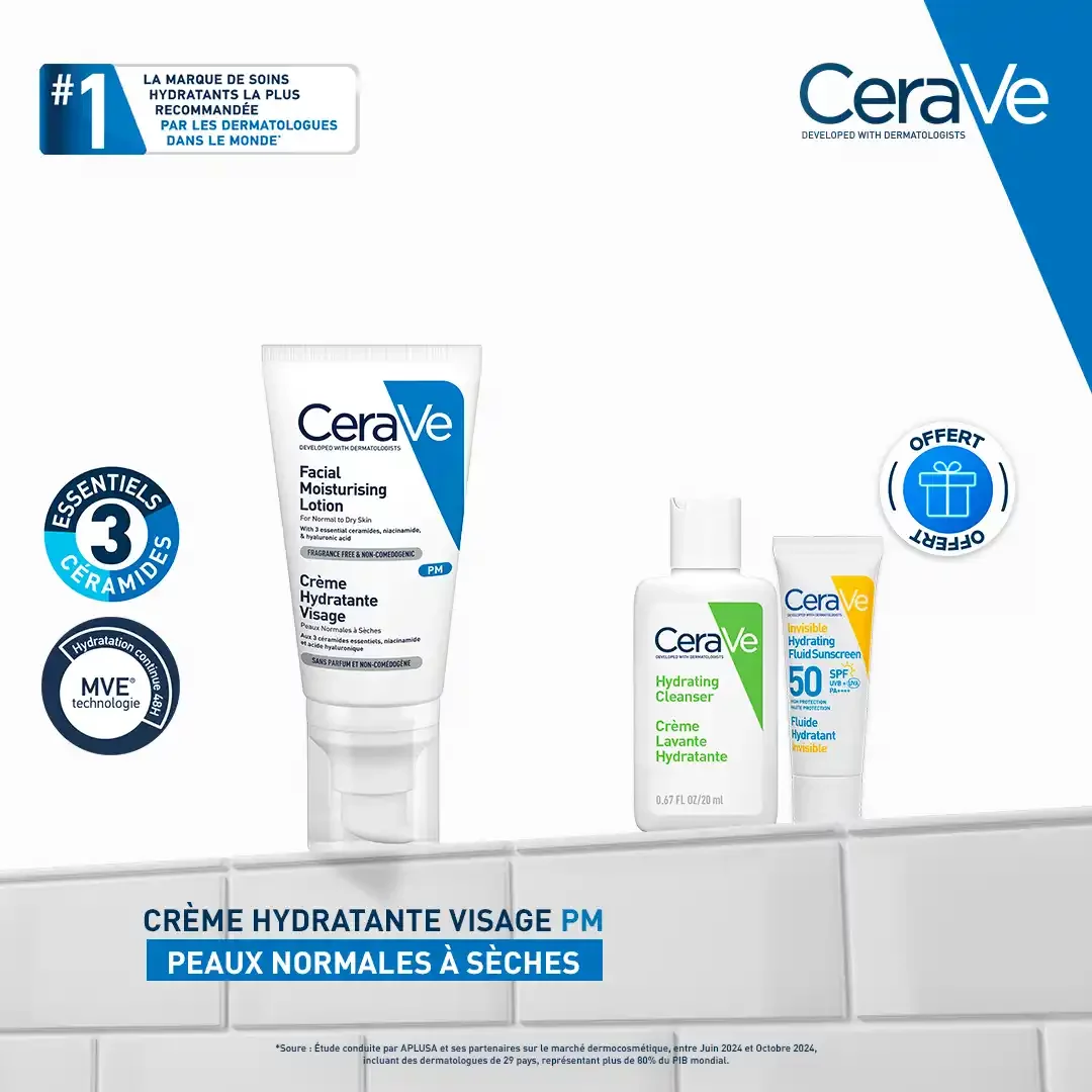CERAVE PACK CREME HYDRATANTE VISAGE 52ML + CREME LAVANTE HYDRATANTE 20ML + INVISIBLE HYDRATING FLUID 5ML