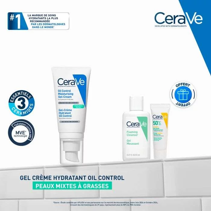 CERAVE PACK GEL CREME HYDRATANT OIL CONTROL PEAU MIXTE A GRASSE 52ML + CREME LAVANT 20ML + FLUIDE SPF50 3ML OFFERTS