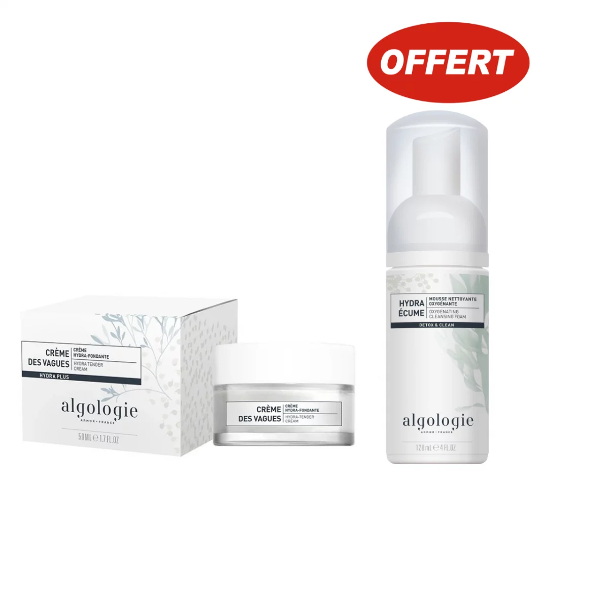 ALGOLOGIE CREME DES VAGUES 50ML + HYDRA ECUME MOUSSE NETTOYANTE 120ML OFFERT