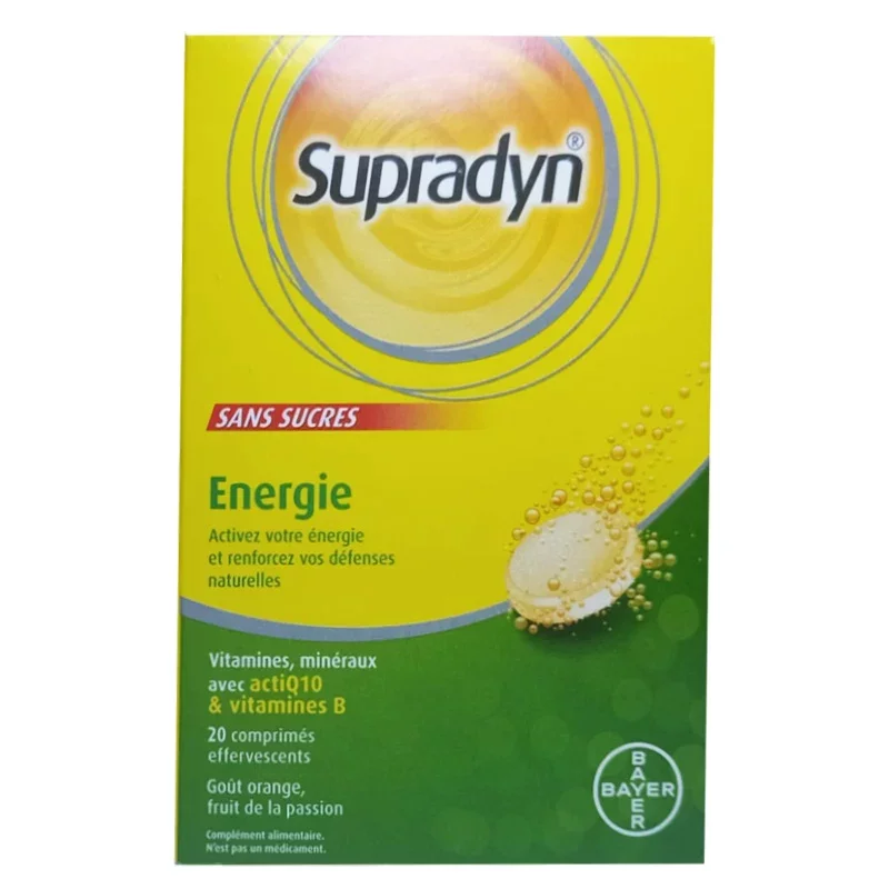 SUPRADYN DOUBLE ACTION ENERGIE SANS SUCRE BOITE DE 20 COMPRIMES EFFERVESCENTS GRAND MODELE