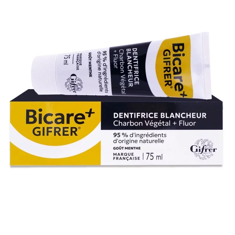GIFRER BICARE+ DENTIFRICE BLANCHEUR CHARBON VEGETAL + FLUOR GOUT MENTHE 75ML