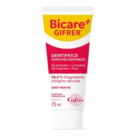 GIFRER BICARE+ DENTIFRICE GENCIVES SENSIBLES BICARBONATE + COMPLEXE DE 5 PLANTES + FLUOR GOUT MENTHE 75ML