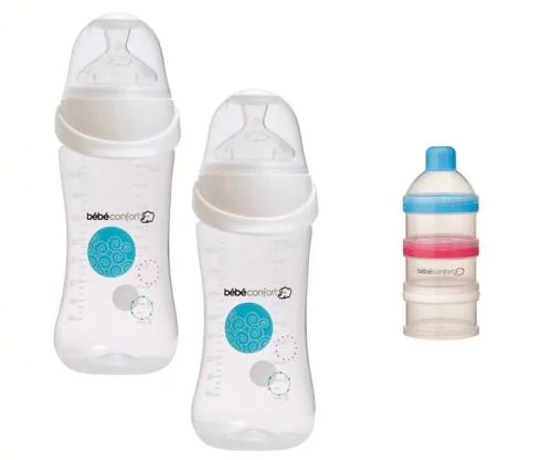 BEBE CONFORT PACK 2 BIBERON EASY CLIP 270ML + DOSEUR