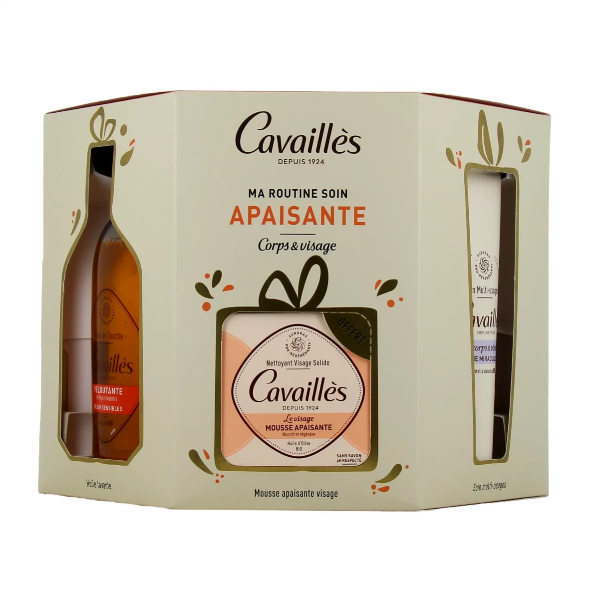 ROGE CAVAILLES COFFRET MA ROUTINE SOIN APAISANTE HUILE DE DOUCHE VELOUTANTE 250ML + MOUSSE APAISANTE VISAGE 70G + CREME MIRACULEUSE MULTI-USAGES 100ML