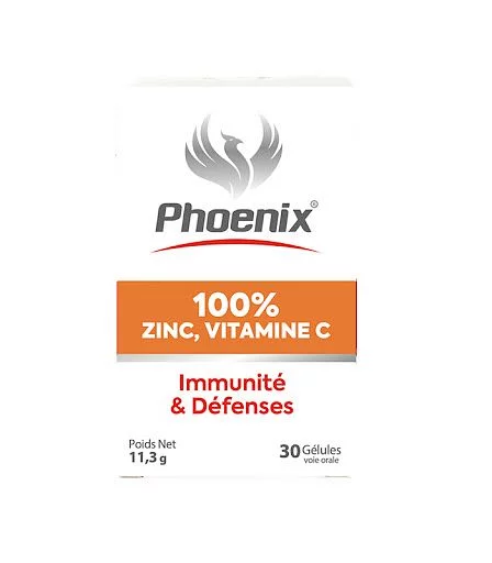 Phoenix 100% Zinc Vitamine C Immunite & Defenses Boite De 30 Gelules