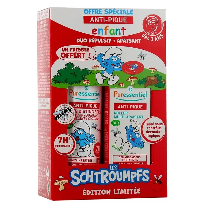 PURESSENTIEL ANTI-PIQUE COFFRET ENFANT SRAY REPULSIF 75ML + ROLLER APAISANT 5ML + FRISBEE OFFERT
