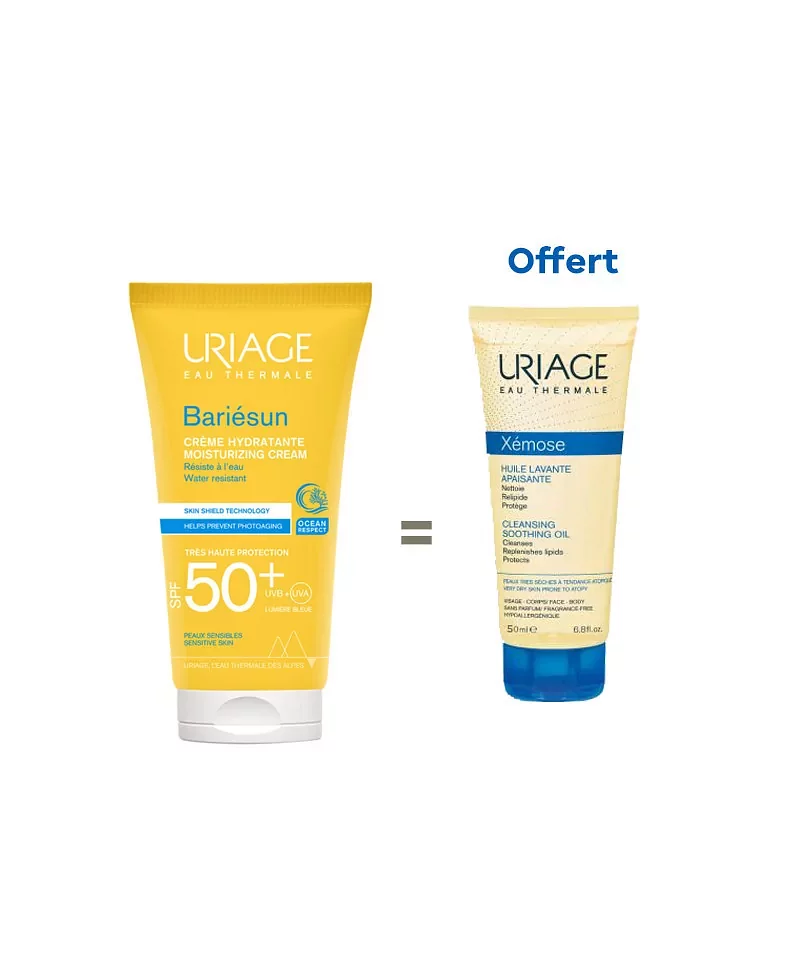 URIGAE PACK BARIESUN CREME HYDRATANTE INVISIBLE SPF50+ 50ML + XEMOSE HUILE LAVANTE APAISANTE 50ML OFFERTE