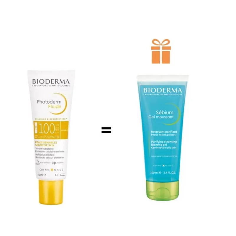 Bioderma Photoderm Fluide Max Teinte Tres Claire Spf100 40ml + Sebium Gel Moussant 100ml Offert