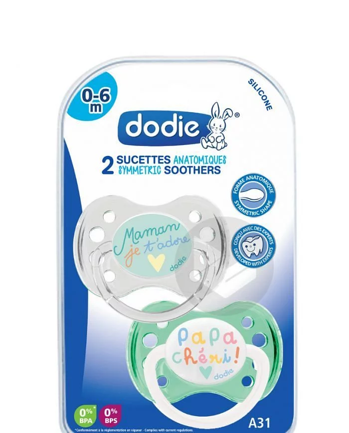 Dodie Sucette Anatomique Duo Papa Cheri Et Maman Je T'adore 0-6mois Reference N31