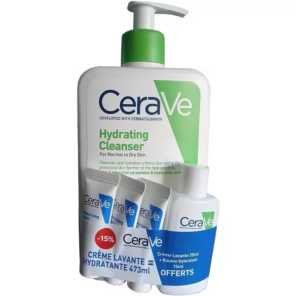 CERAVE BAUME HYDRATANTE 177ML + CREME LAVANTE HYDRATANTE 20ML + BAUME HYDRATANT 15ML