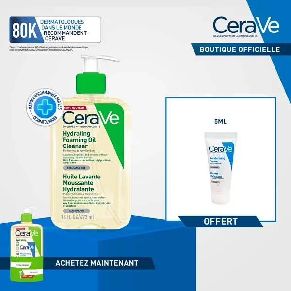 CERAVE PACK HUILE LAVANTE MOUSSANTE HYDRATANTE OIL CLEANSER 473ML + CREME HYDRATANTE 5ML