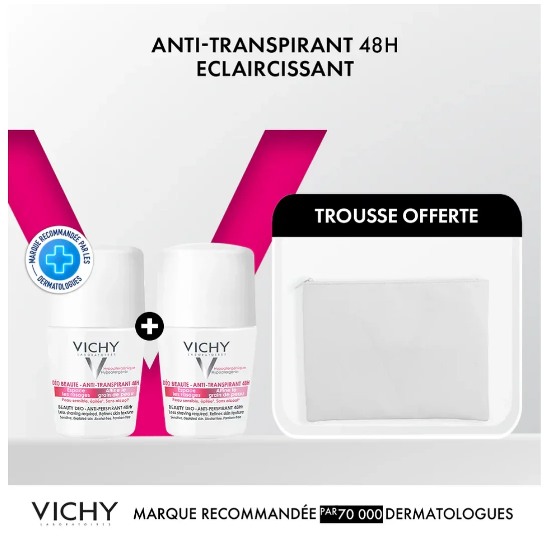 Vichy Deodorant Eclaircissant Anti-transpirant 48h Roll-on 50ml*2 + Trousse Offerte
