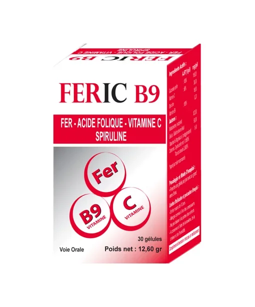 Feric B9 Fer Acide Folique Vitamine C Spiruline Boite De 30 Gelules