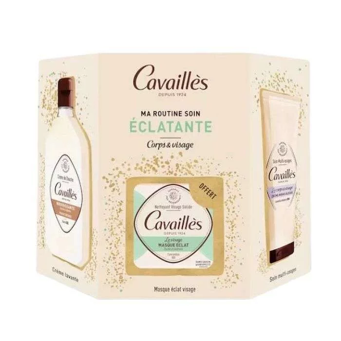 Roge Cavailles Coffret Ma Routine Soin Eclatante Creme De Douche Nourrissante 250ml + Nettoyant Visage Solide Masque Eclat 70g + Le Corps Et Visage Creme Miraculeuse 100ml