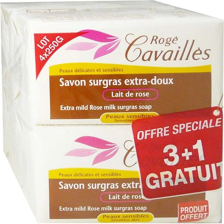 Roge Cavailles Savon Surgras Extra Doux Lait Et Miel Peaux Sensibles 250g*3 + 1 Gratuit