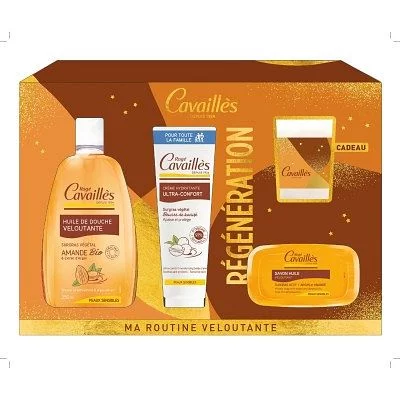 ROGE CAVAILLES COFFRET HUILE DE DOUCHE VELOUTANTE 250ML + CREME HYDRATANTE ULTRAC CONFORT 100ML + BOUGIE + SAVON HUILE VELOUTANT