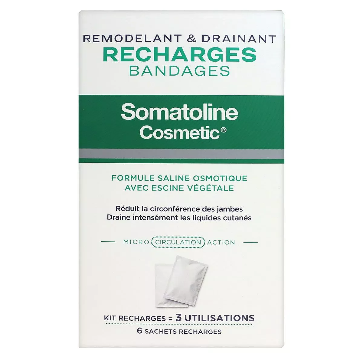 SOMATOLINE COSMETIC RECHARGES BANDAGES REMODELANT DRAINANT BOITE DE 6 SACHETS 