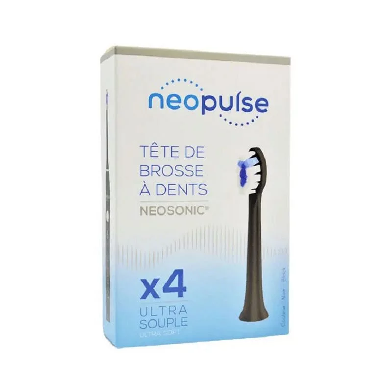 NEOSONIC NEOPULSE TETES DE BROSSE A DENTS ELECTRIQUE ULTRA SOUPLE NOIR BOITE DE 4 REFERENCE 012279