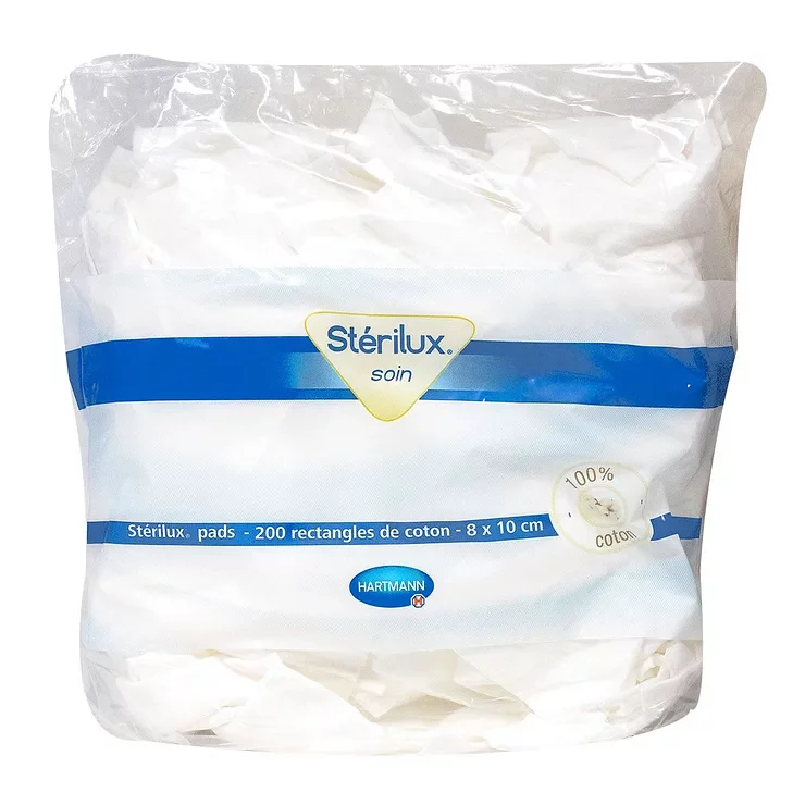 Hartmann Sterilux Soin Pads Rectangles Cotton 8*10cm Boite De 200 Reference 918409