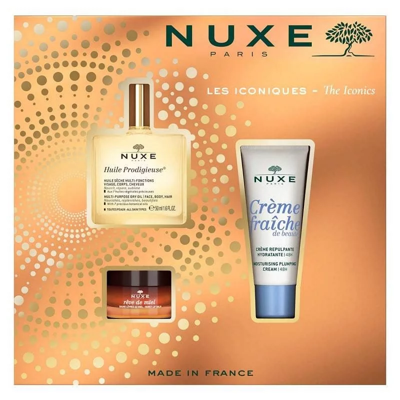 Nuxe Coffret Les Iconiques Huile Prodigieuse 50ml + Creme Fraiche 30ml + Baume A Levres 15g