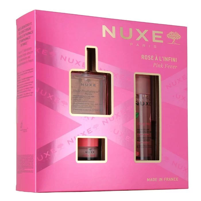 Nuxe Coffret Rose A L'infini Huile Prodigieuse + Very Rose Eau Micellaire + Very Rose Baume A Levres