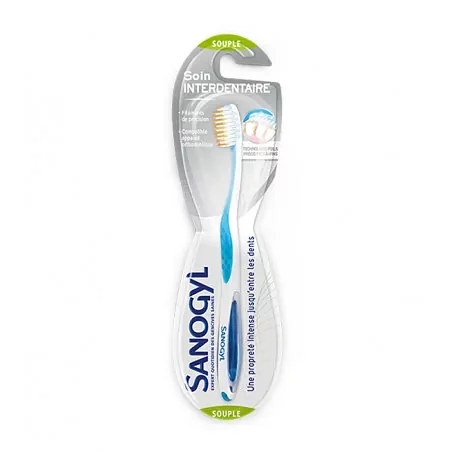 SANOGYL BROSSE A DENTS SOIN INTERDENTAIRE SOUPLE ROSE BLEU ET VERT REFERENCE 007179